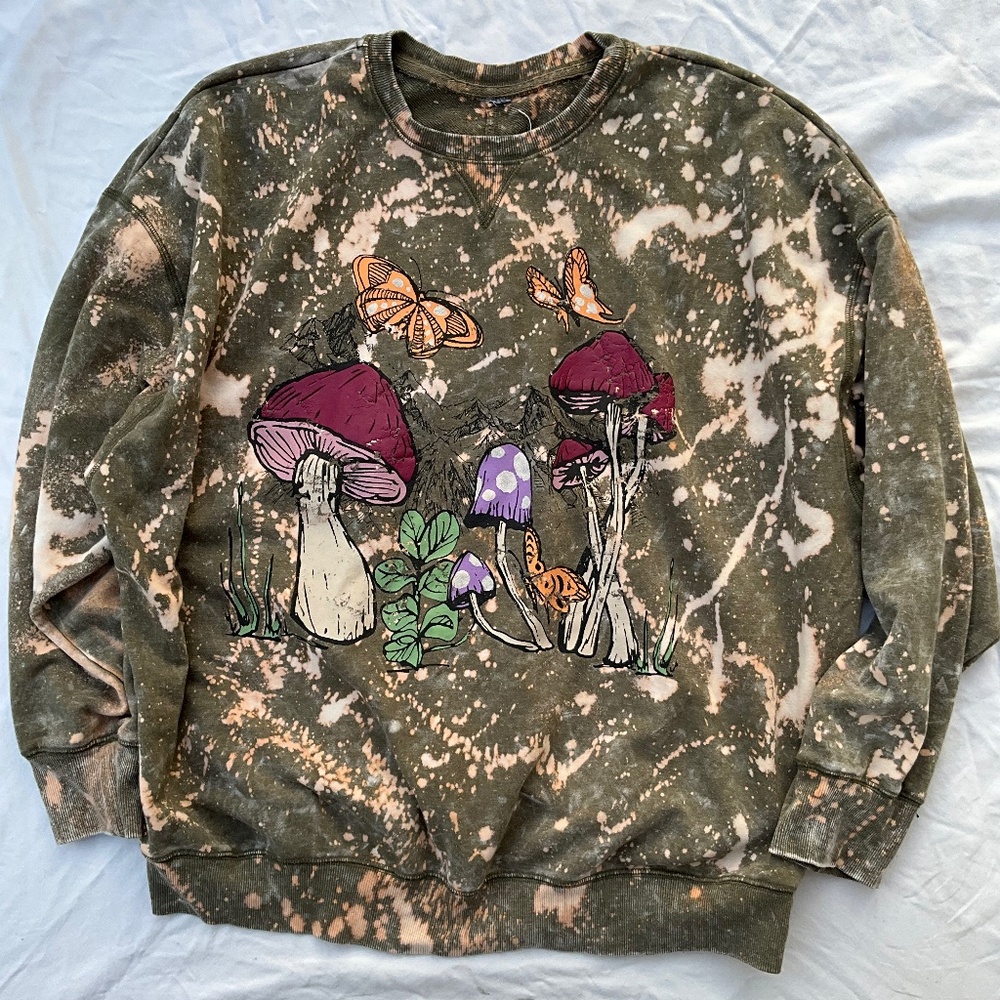 Upcycled Acid Washed Mushroom Sweatshirt, Size XL